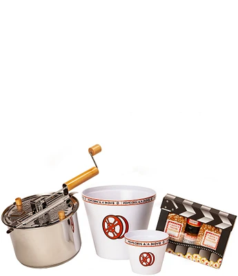 Wabash Valley Farms Stainless Steel Whirley Pop Popcorn Maker with Movie Clapboard Gift Set and Popcorn Buckets