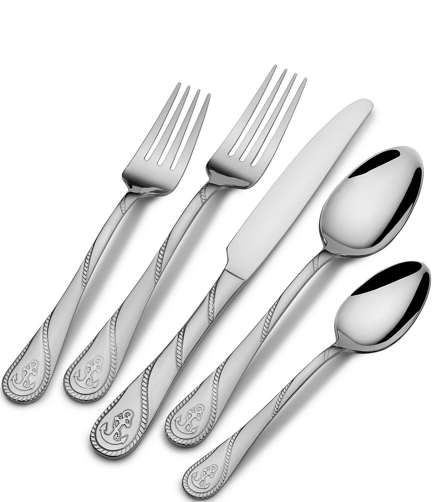 Wallace Silversmiths Anchor Coastal 45-Piece Stainless Steel Flatware Set, Service For 8