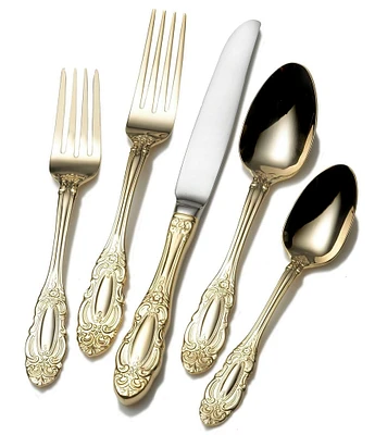 Wallace Silversmiths Duchess Gold-Plated 65-Piece Stainless Steel Flatware Set