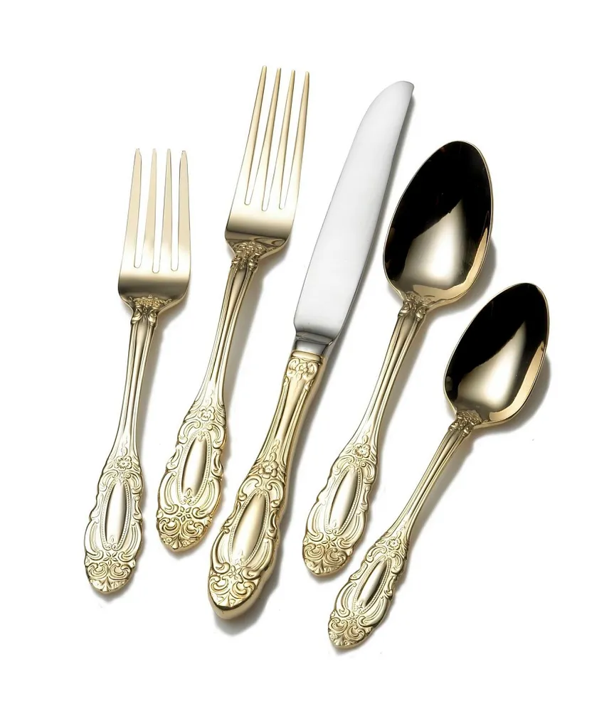 Wallace Silversmiths Duchess Gold-Plated 65-Piece Stainless Steel Flatware Set