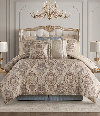 Waterford Lewiston Woven Damask Trim Braided Detailing Comforter Set