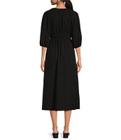 WAYF Angela V-Neck Long Sleeve Ruched Midi Dress