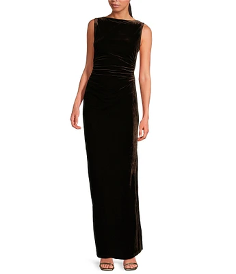 WAYF Davin Velvet Boat Neck Sleeveless Open Back Maxi Dress