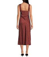 WAYF Faith Polka Dot Square Neck Sleeveless Ruched Bow Midi Dress