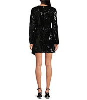 WAYF Flash Sequin V-Neck Long Sleeve Wrap Mini Dress