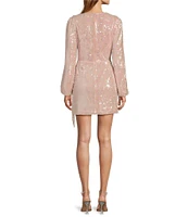 WAYF Flash Sequin V-Neck Long Sleeve Wrap Mini Dress