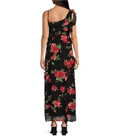 WAYF Floral Draped Ruffle V Neck Sleeveless Maxi Dress