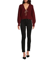 WAYF Lila Knit V-Neck Long Sleeve Tie Front Cardigan