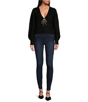 WAYF Lila Knit V-Neck Long Sleeve Tie Front Cardigan