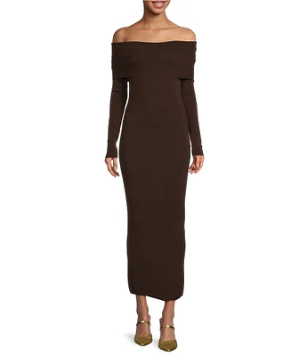 WAYF Off The Shoulder Long Sleeve Midi Sweater Dress