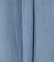 Westbound 3/4 Roll-Tab Sleeve Point Collar Button Front Chambray Midi Shirt Dress