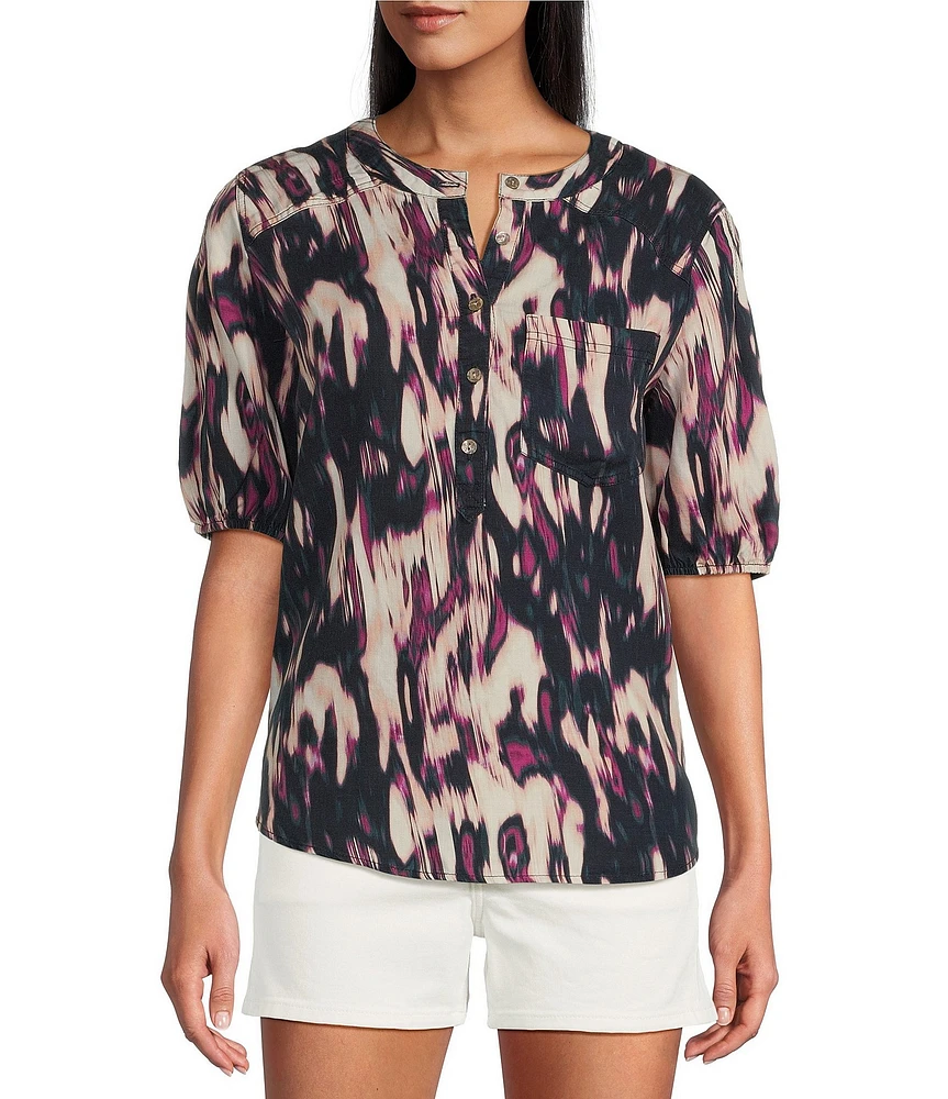 Westbound 3/4 Sleeve Point Collar Y-Neck Button Front Shirt