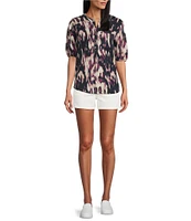 Westbound 3/4 Sleeve Point Collar Y-Neck Button Front Shirt