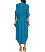 Westbound 3/4 Rolled Sleeve Y-Neck Button Front Maxi Shirt Dress