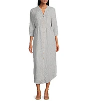 Westbound Stripe 3/4 Rolled Sleeve Y-Neck Button-Front Maxi Shirt Dress
