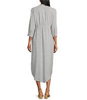 Westbound Stripe 3/4 Rolled Sleeve Y-Neck Button-Front Maxi Shirt Dress