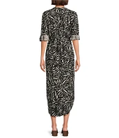 Westbound Printed 3/4 Rolled Sleeve Y-Neck Button Front Midi Shirt Dress