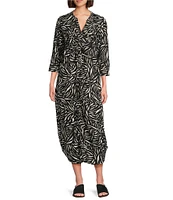 Westbound Printed 3/4 Rolled Sleeve Y-Neck Button Front Midi Shirt Dress