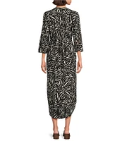 Westbound Printed 3/4 Rolled Sleeve Y-Neck Button Front Midi Shirt Dress