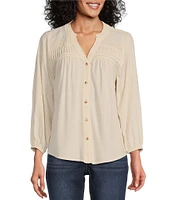 Westbound 3/4 Sleeve Y-Neck Button Front Top