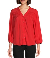 Westbound 3/4 Sleeve Y-Neck Button Front Top