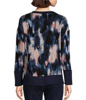 Westbound Abstract Print Long Sleeve Crew Neck Button Cuff Top