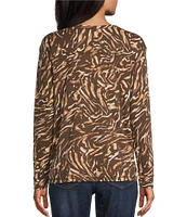 Westbound Animal Print Knit Long Sleeve V-Neck Top