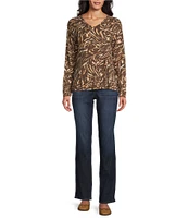 Westbound Animal Print Knit Long Sleeve V-Neck Top