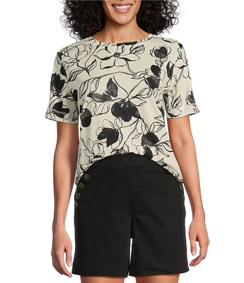 Westbound Black Ink Floral Short Sleeve Crew Neck Top