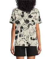 Westbound Black Ink Floral Short Sleeve Crew Neck Top