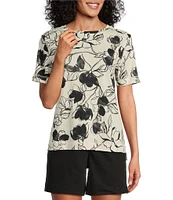 Westbound Black Ink Floral Short Sleeve Crew Neck Top