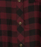 Westbound Buffalo Plaid Long Sleeve Y-Neck Button Front Collared Top