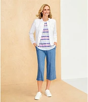 Westbound Chalk Stripe 3/4 Sleeve Knit Crew Neck Top