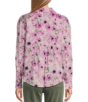 Westbound Cherry Blossom Roll Tab 3/4 Sleeve Point Collar Henley Top