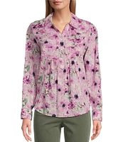 Westbound Cherry Blossom Roll Tab 3/4 Sleeve Point Collar Henley Top