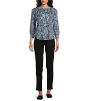 Westbound Chevron Print 3/4 Sleeve Crew Neck Button Shoulder Top