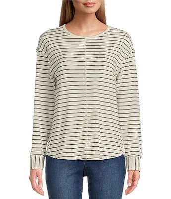 Westbound Classic Stripe Print Round Neck Long Sleeve Knit Tee Shirt