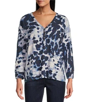 Westbound Cloudy Animal Long Sleeve Henley Neck Top