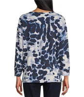 Westbound Cloudy Animal Long Sleeve Henley Neck Top