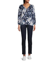 Westbound Cloudy Animal Long Sleeve Henley Neck Top