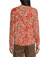 Westbound Clustered Buds Print Round Neck Long Sleeve Knit Tee Shirt