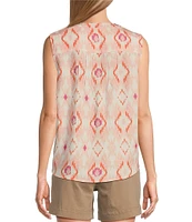 Westbound Cream Ikat Print Woven Sleeveless Button Front Blouse