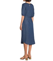 Westbound Crew Neck 3/4 Sleeve Tie Waist Midi Dress