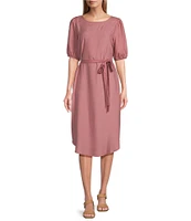 Westbound Crew Neck 3/4 Sleeve Tie Waist Midi Dress