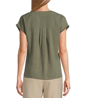 Westbound Crochet Yoke Notch Neck Short Sleeve Top