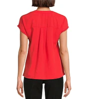 Westbound Crochet Yoke Notch Neck Short Sleeve Top