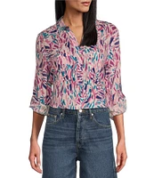 Westbound Dancing Daubs 3/4 Roll-Tab Sleeve Point Collar Y-Neck Button Front Shirt