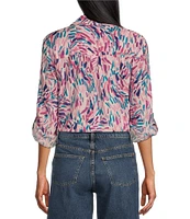 Westbound Dancing Daubs 3/4 Roll-Tab Sleeve Point Collar Y-Neck Button Front Shirt