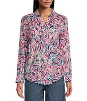 Westbound Dancing Daubs 3/4 Roll-Tab Sleeve Point Collar Y-Neck Button Front Shirt