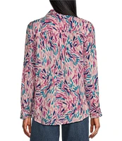 Westbound Dancing Daubs 3/4 Roll-Tab Sleeve Point Collar Y-Neck Button Front Shirt